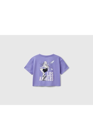 United Colors Of Benetton Benetton Kız Çocuk Arkası Baskılı Yama Cepli T-shirt Mor