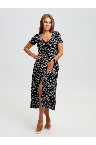 Toontex Düğmeli, Çiçek Desenli Yazlık Midi Elbis 444451011