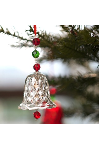 Geeksen Noel Zil Aksesuarı, Cam Kırmızı Yeşil Boncuklu, Ağaç Ve Pencere Süsü, Festivite Dekorasyonu, 1 Adet