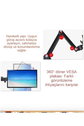 Monitör Standı Çift Kollu Masaüstü Ayarlanabilir 14-32 İnç Vesa U
