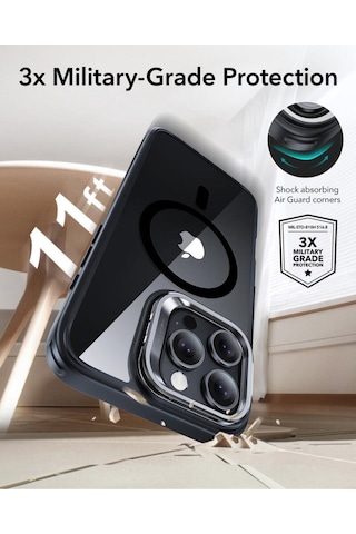 Esr Apple Uyumlu iPhone 16 Pro Max Halolock Mag Safe Classic Hybrid Standı Silikon Kılıf Şeffaf Siyah