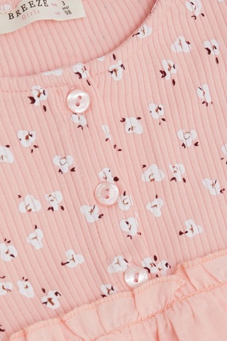 Breeze Kız Çocuk Uzun Kollu Elbise Çiçek Desenli Düğmeli Omuzu Fırfırlı 2-6 Yaş, Pembe-pembe Pembe