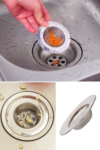 Paslanmaz Çelik Mutfak Lavabo Süzgeci Evye 7 Cm Açık Gri