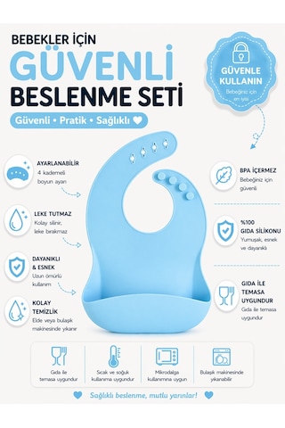 Jojobebek Çocuk Silikon Mama Önlüğü (MAVİ RENK)