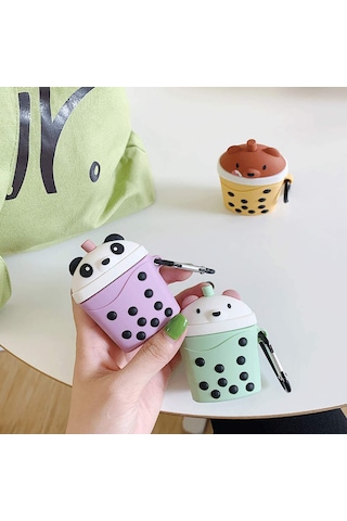 Bipower Airpods 1-2 Uyumlu Kılıf Bear Tea Mor