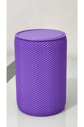 Modern Geometrik Dokulu Döner Kapaklı Masaüstü Çöp Kovası- 18 Cm - Mor