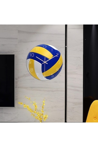 Pazly Yuvarlak Voleybol Voleybol Topu Suntek Spor Sessiz Saati Duvar 12 '' İd Çok Renkli