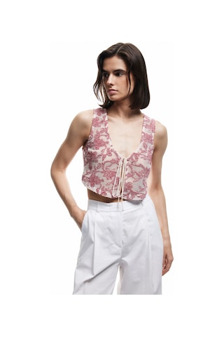 Koton Koton X Melis Ağazat - Slim Fit Pamuklu Önden Bağlama Detaylı Fiyonklu Çiçekli Kroşe Crop Yelek Bordo Desenli 5sak30011uk Bordo Desenli