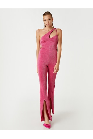 Koton Pırıltılı Abiye Tulum Pencere Detaylı Fuşya 2sak40017fk Fuşya