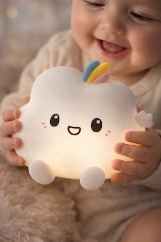 Little Cloud Silikon Gece Lambası Dokunmatik Renk Değiştiren Led Uyku Lambası, Çocuk & Bebek Odası Beyaz