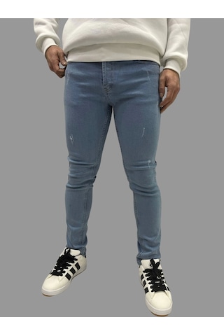 Erkek Dar Paça Tırnaklı Newone Buz Mavisi Kot Pantolon Buz Mavisi