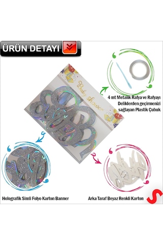 Baby Shower Simli Folyo Karton Banner, 90 Cm - Gümüş Diğer