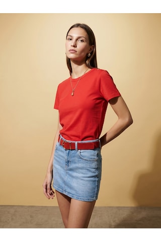 Dilvin 32779 Bisiklet Yaka T-shirt-kırmızı