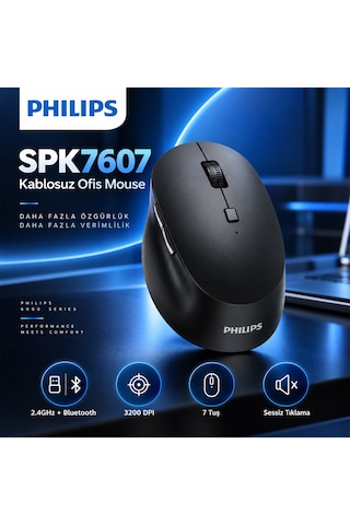 Philips SPK7607 Kablosuz 2.4GHz + Bluetooth 3200 DPI 7 Tuşlu Sessiz Mouse