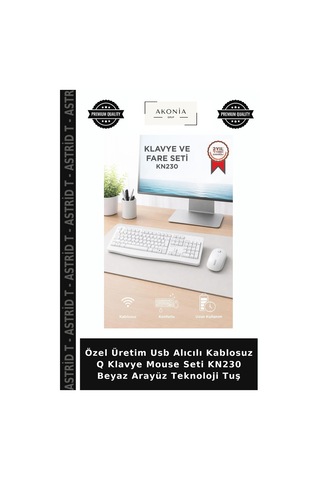 Özel Üretim Usb Alıcılı Kablosuz Q Klavye Mouse Seti Kn230 Beyaz Arayüz Teknoloji Tuş Diğer