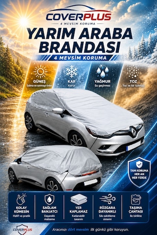 Tüm Modellere Uyumlu Yarım Araba Brandası Pratik Araba Brandası 4 Mevsim Koruma Gri