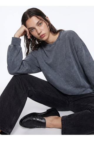 Mustang Antrasit Kadın Bisiklet Yaka Relaxed Sweatshirt M6wl-swt1543