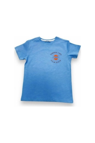Çikoby Erkek Çocuk Pamuklu Summer Yazılı Tshirt-14593 Mavi