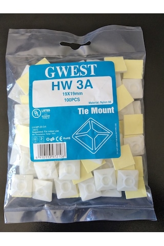 Gwest Yapışkan Kroşe 19X19 - 28X28Mm Yapışkanlı Kablo Bağı Tutucu 28X28 Mm Kroşe N11.303