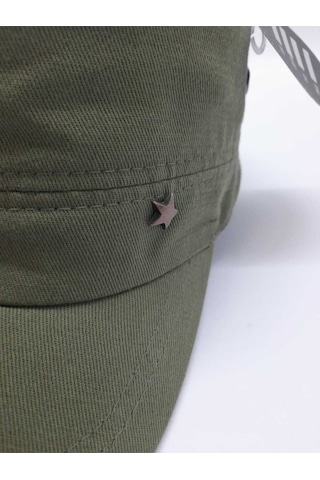 Kardelen Butik Denizli Kaliteli Vintage Askeri Tarz Metal Yıldızlı Şapka Unisex Haki Arkadan Ayarlanabilir Haki