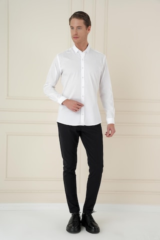 Efor Slim Fit Düğmeli Yaka Esnek Klasik Beyaz Gömlek Gk 746 Beyaz