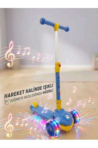 Müzikli, Işıklı 4 Kademe Boy Ayarlanabilir Çocuk Scooter 100 Kg Taşıma Kapasiteli Çok Renkli