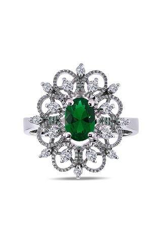 Lova Pırlantalı Oval Zümrüt Yüzük - 1070082