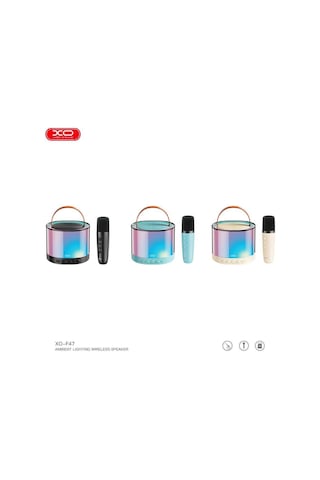 F47 20w Rgb Işıklı 1200 Mah Bluetooth Kablosuz Usb-c Girişli Hoparlör Ve Karaoke Mikrofonu Set