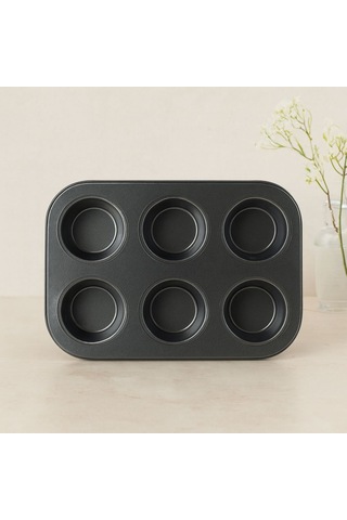 6 Gözlü Siyah Metal Muffin Kalıbı