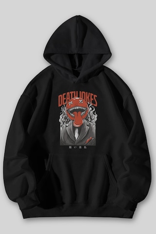 Harmandar Death Jokes Baskılı Unisex Siyah Gri Kanguru Cepli Kapüşonlu Sweatshirt Hoodie Siyah
