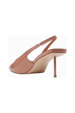 Femme La G55 Kahverengi Vegan Süet, Slingback Sivri Burunlu 55mm, Kitten Topuklu Ayakkabı