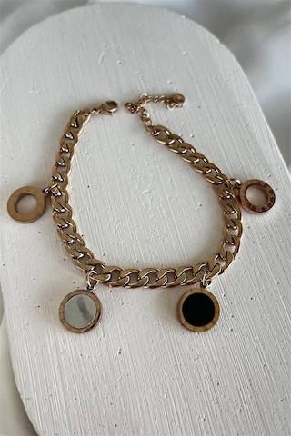 Çılgıntrend Yuvarlak Detaylı Zincir Çelik Bileklik Gold - Çelik