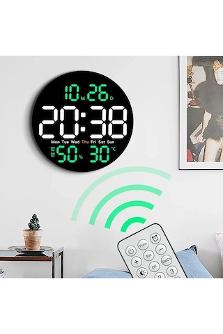 Zilinn Çift Alarmlı Uzaktan Kumandalı Led Duvar Saati, Ev Dekorasyonu İçin Takvim Ve Sıcaklık Göstergesi Parlaklık Ayarlanabilir Turuncu-84 Çok Renki