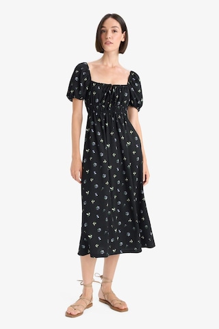 Defacto Kare Yaka Floral Bürümcük Kısa Kollu Midi Elbise F8554ax25aubk81 Siyah