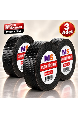 3 Adet Kauçuk Eriyen Bantı Siyah 19 Mm X 5 Metre Elektrikçi Kablo Boru Hortum İzolasyon Tamir Bandı