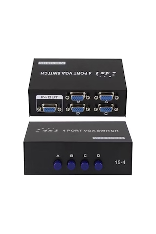 Vga Switch Çoklayıcı Anahtarlı Manuel Vga Çoğaltıcı 4 Port 4 Kasa 1 Ekran