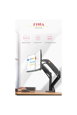 North Bayou NB F195A 22-32" Çift Kol Amortisörlü Monitör Tutucu Stand