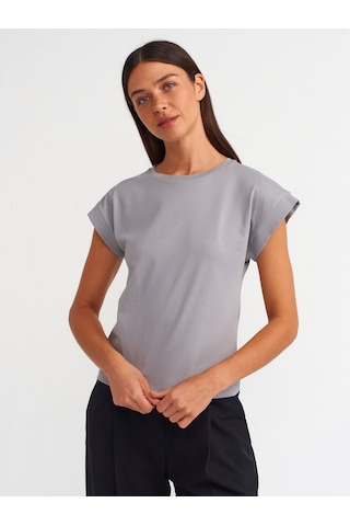 Dilvin Bisiklet Yaka Pamuklu T-shirt 101a03504 Gri