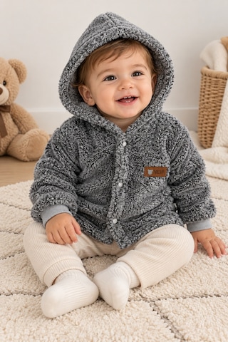 Beniizle Kapüşonlu Unisex Welsoft Yumuşak Dokulu Çıtçıtlı Kışlık Bebek Hırkası Antrasit