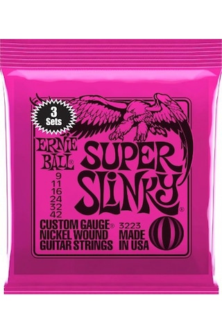 Ernie Ball P03223 Super Slinky Elektro Tel Seti 3Lü Paket