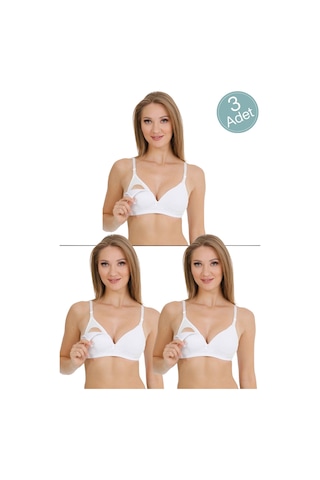 Parlingerie Kaplı Emzirme Sütyeni Beyaz 3'lü