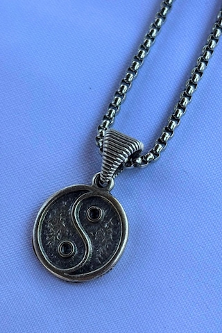 Yin Yang El İşçiliği Paslanmaz Çelik Zincir Erkek Kolye Gümüş