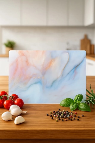 Cam Kesme Tahtası, Kesme Tablası Kenarları Oval, Antibakteriyal, Sunum Tahtası Pembe Açık Pembe