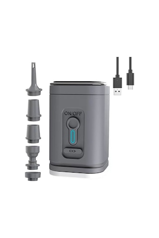 Mufunye Dış Mekan Usb Akıllı Hava Pompa - 200l/dak Inflasyon-deflasyon, Led Işık, 5 Uç, 1200mah Li-pol Batarya - Gri