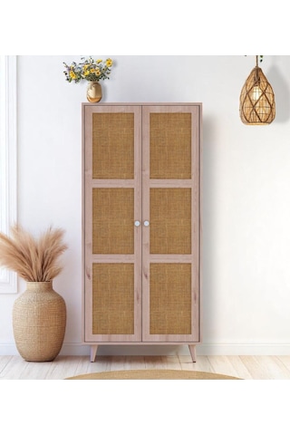 Floradesign Bali Bohem Jüt Gardırop /elbise Dolabı Iki Kapaklı Dolap / Çok Amaçlı Dolap Mdf Jüt Kapaklı