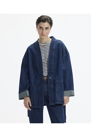 Yargıcı Kemer Detaylı Non Denim Pardösü İndigo