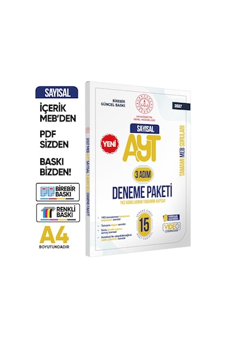 2027 3 Adım YKS-ayt Sayısal Mebi Özgün Sorular 15li Deneme Fasikül Paketi Video Çözümlü Baskı Ücreti