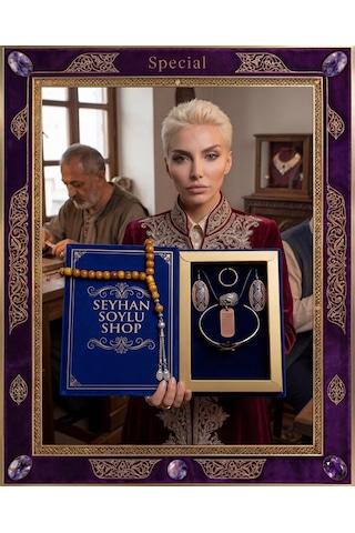 Special Seri Lüks Kitap Kutulu Bakır Takı Seti Ve Tesbih Kombini - Kolye Küpe Özel Tasarım Bileklik Yüzük 5 Parça Gösterişli Otantik Hediyelik - Doğum Günü Yıl Dönümü Sevgililer Günü Şık Hediye - S-00097