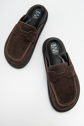 Luvishoes Luvi Shoes Laven Kahve Süet Hakiki Deri Kadın Terlik Kahverengi