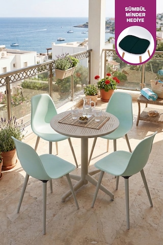 Vilinze Tilia Plastik Bahçe Balkon Bistro Seti Katlanır Masa 60 60 Cm 1+4 Set Tilia-bej-eames4-myeşili-bej Diğer